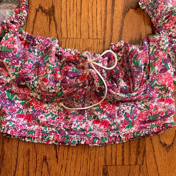 For Love & Lemons Floral Bustier Crop Top | Purple Pink Multi | Size Small - Picture 2 of 9